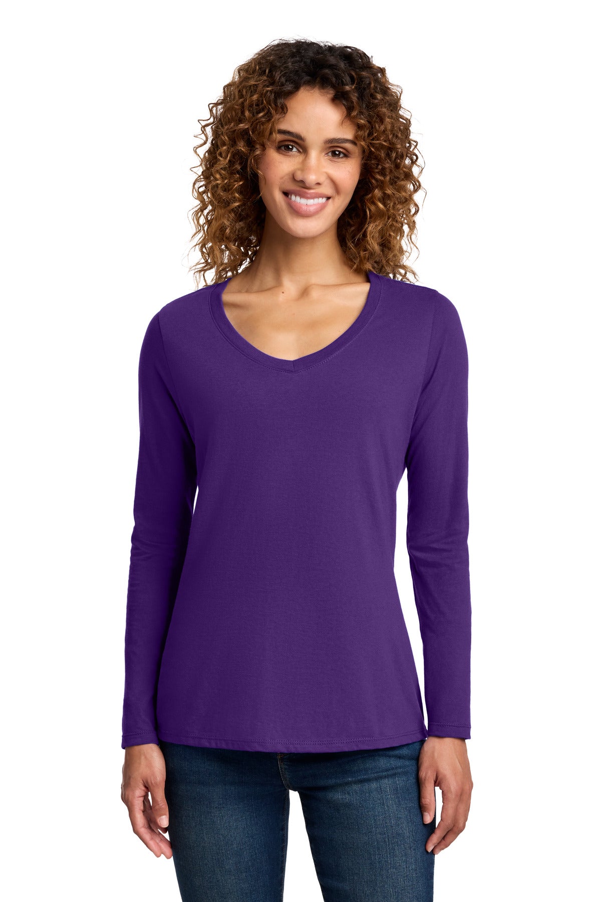 Custom Embroidery or DTF Print - Port & Co ® Women's Long Sleeve Fan Favorite V-Neck Tee. LPC450VLS