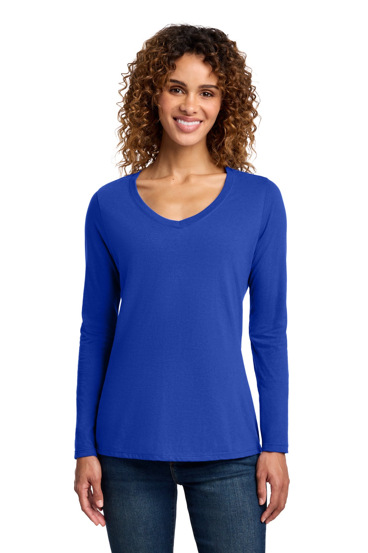 Custom Embroidery or DTF Print - Port & Co ® Women's Long Sleeve Fan Favorite V-Neck Tee. LPC450VLS