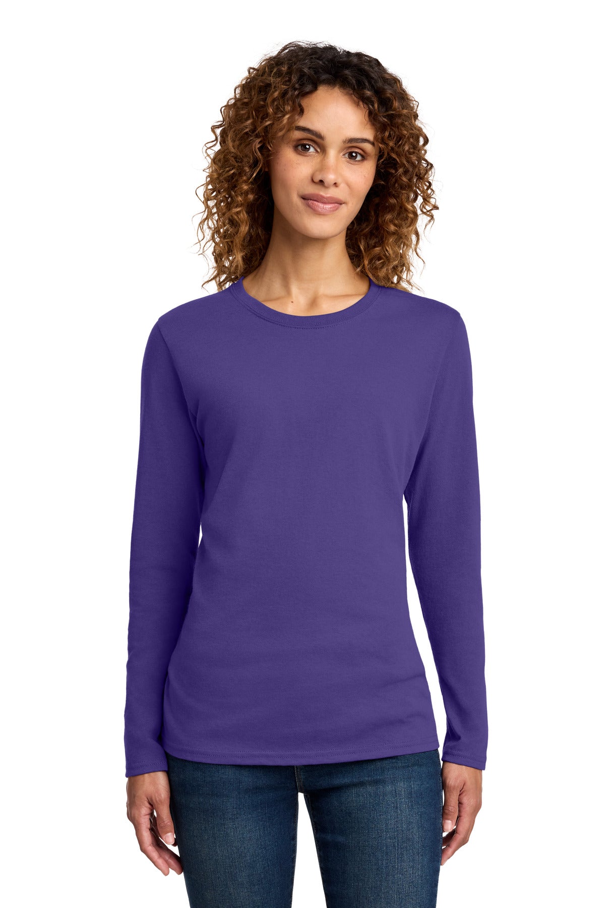 Custom Embroidery or DTF Print - Port & Co ® Women's Long Sleeve Core Cotton Tee. LPC54LS