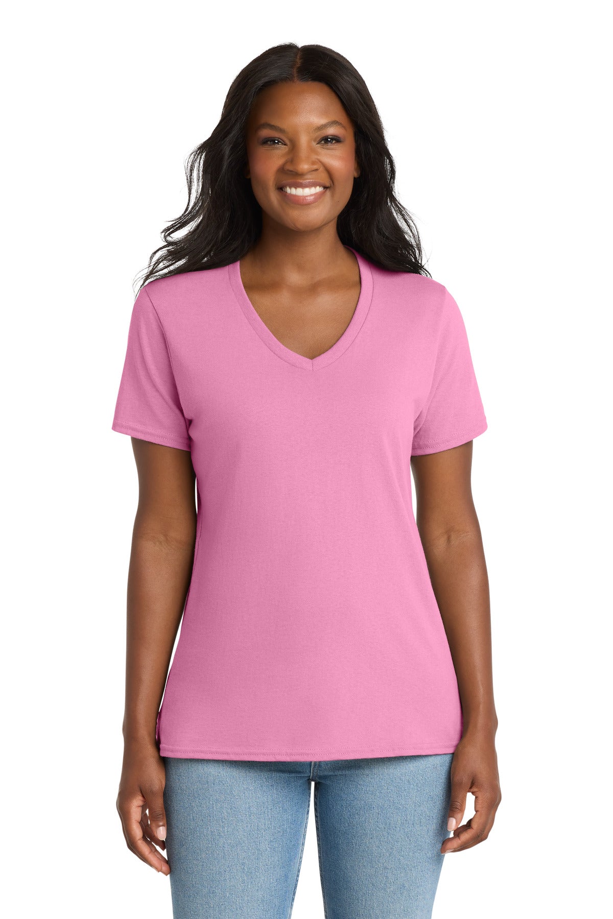 Custom Embroidery or DTF Print - Port & Co ® Women's Core Cotton V-Neck Tee. LPC54V
