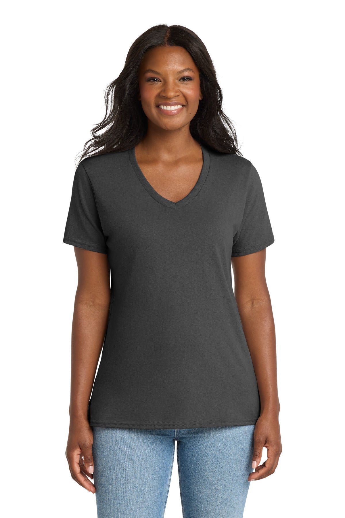 Custom Embroidery or DTF Print - Port & Co ® Women's Core Cotton V-Neck Tee. LPC54V