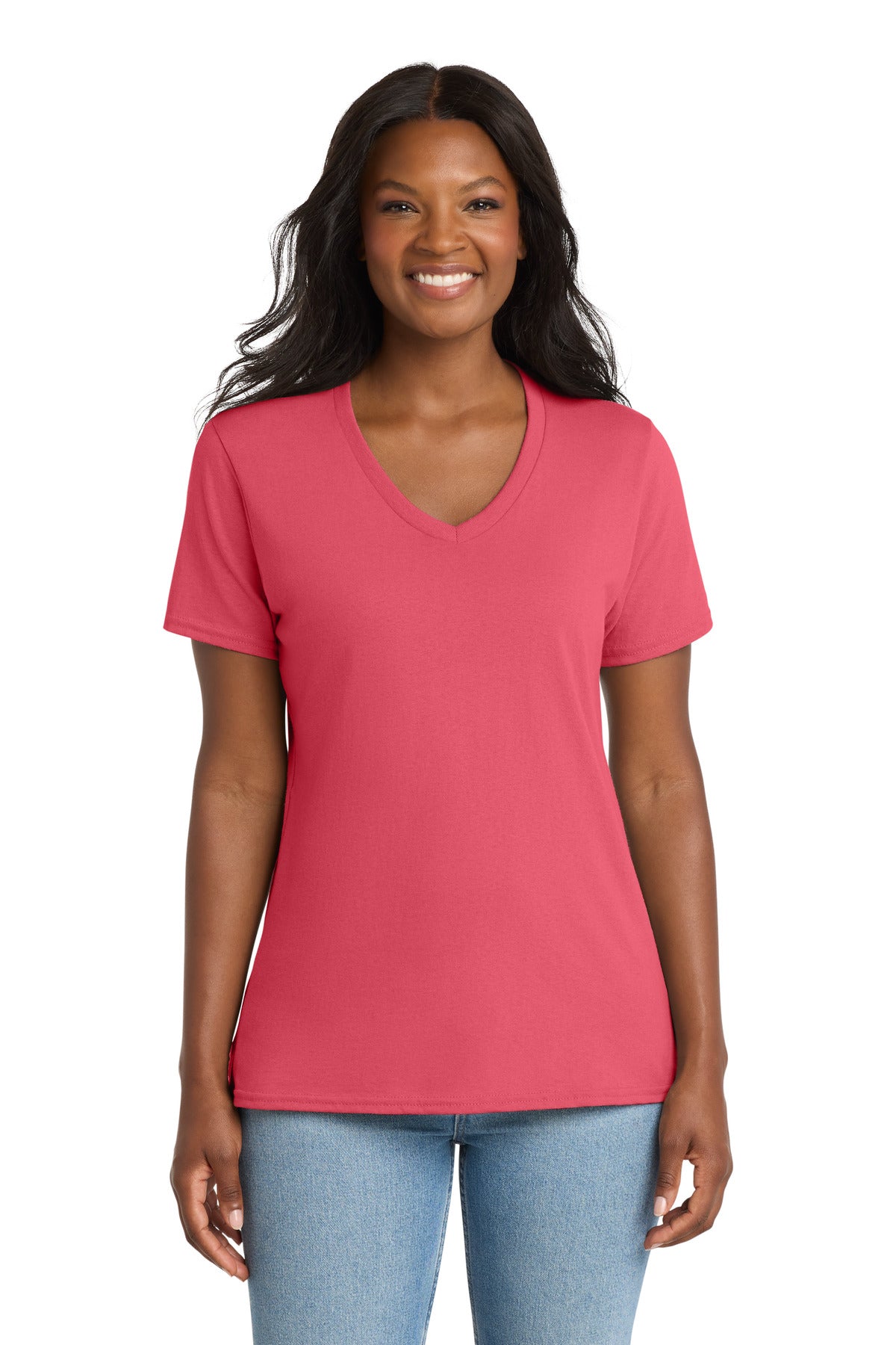 Custom Embroidery or DTF Print - Port & Co ® Women's Core Cotton V-Neck Tee. LPC54V