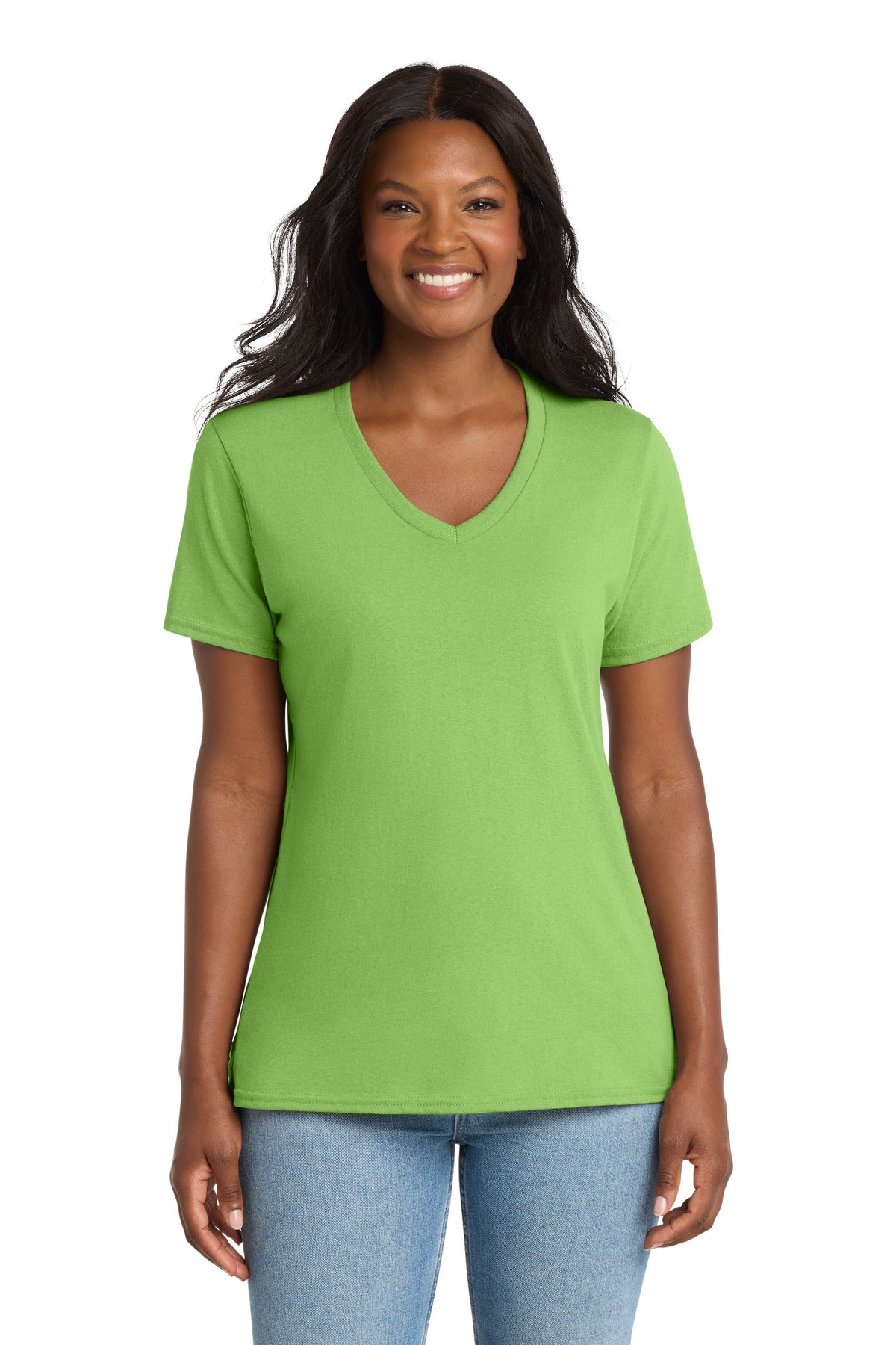 Custom Embroidery or DTF Print - Port & Co ® Women's Core Cotton V-Neck Tee. LPC54V