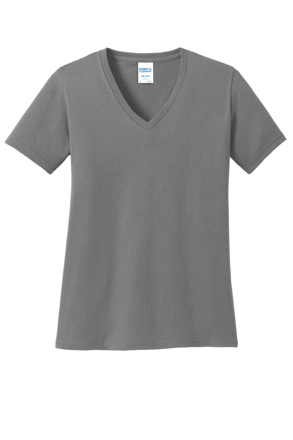 Custom Embroidered - Port & Company® Women's Core Cotton V-Neck Tee. LPC54V
