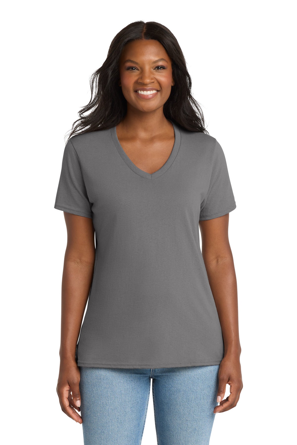 Custom Embroidery or DTF Print - Port & Co ® Women's Core Cotton V-Neck Tee. LPC54V
