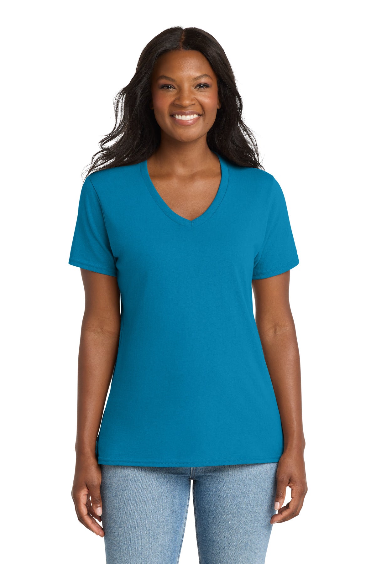 Custom Embroidery or DTF Print - Port & Co ® Women's Core Cotton V-Neck Tee. LPC54V