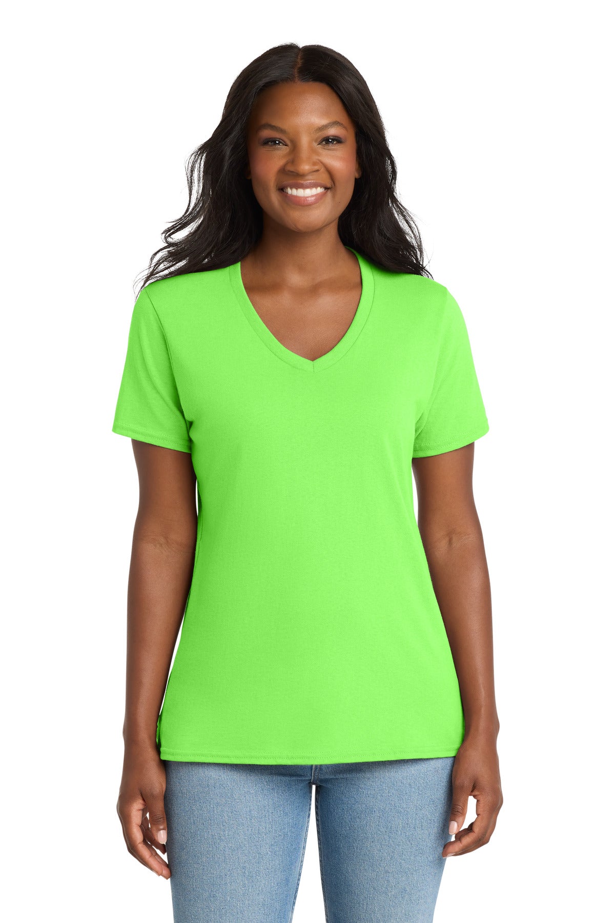 Custom Embroidery or DTF Print - Port & Co ® Women's Core Cotton V-Neck Tee. LPC54V