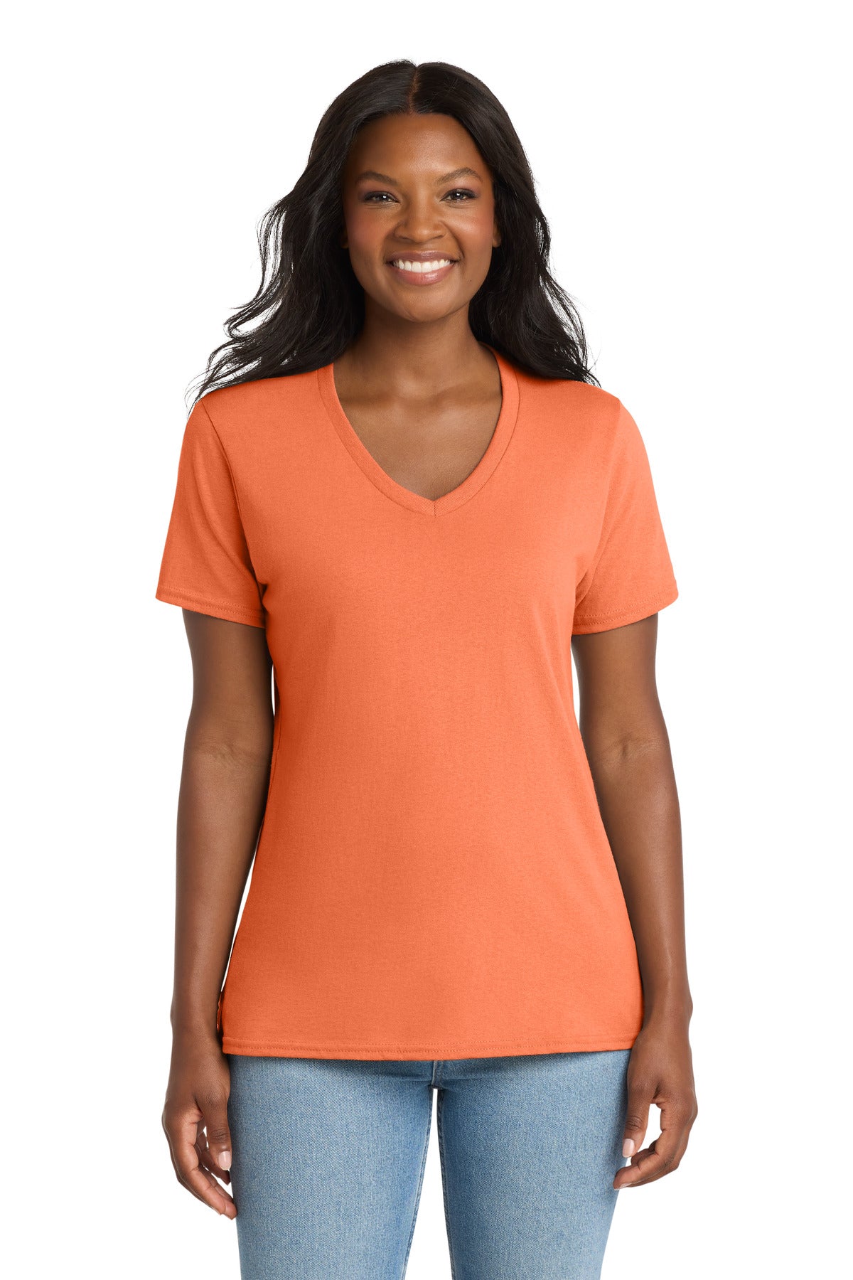 Custom Embroidery or DTF Print - Port & Co ® Women's Core Cotton V-Neck Tee. LPC54V