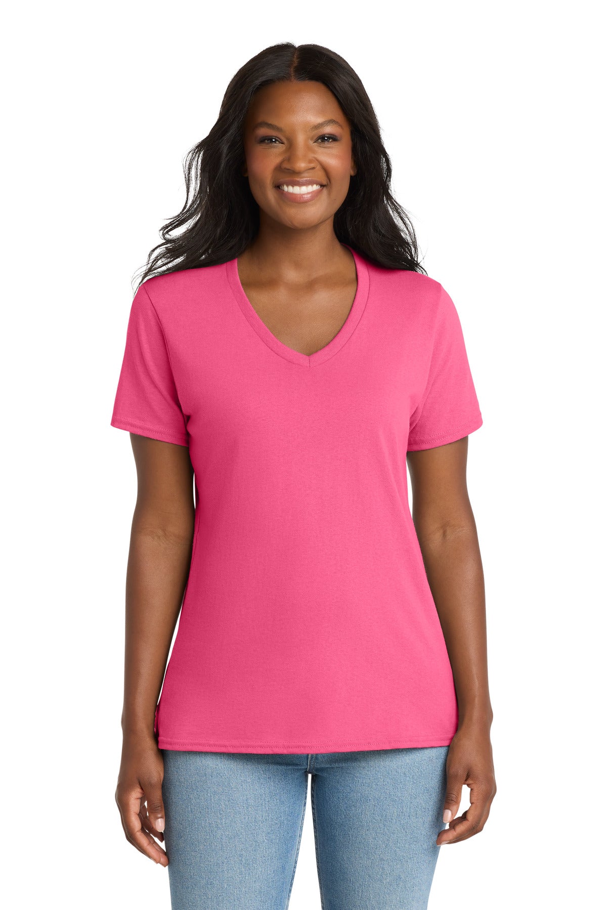 Custom Embroidery or DTF Print - Port & Co ® Women's Core Cotton V-Neck Tee. LPC54V