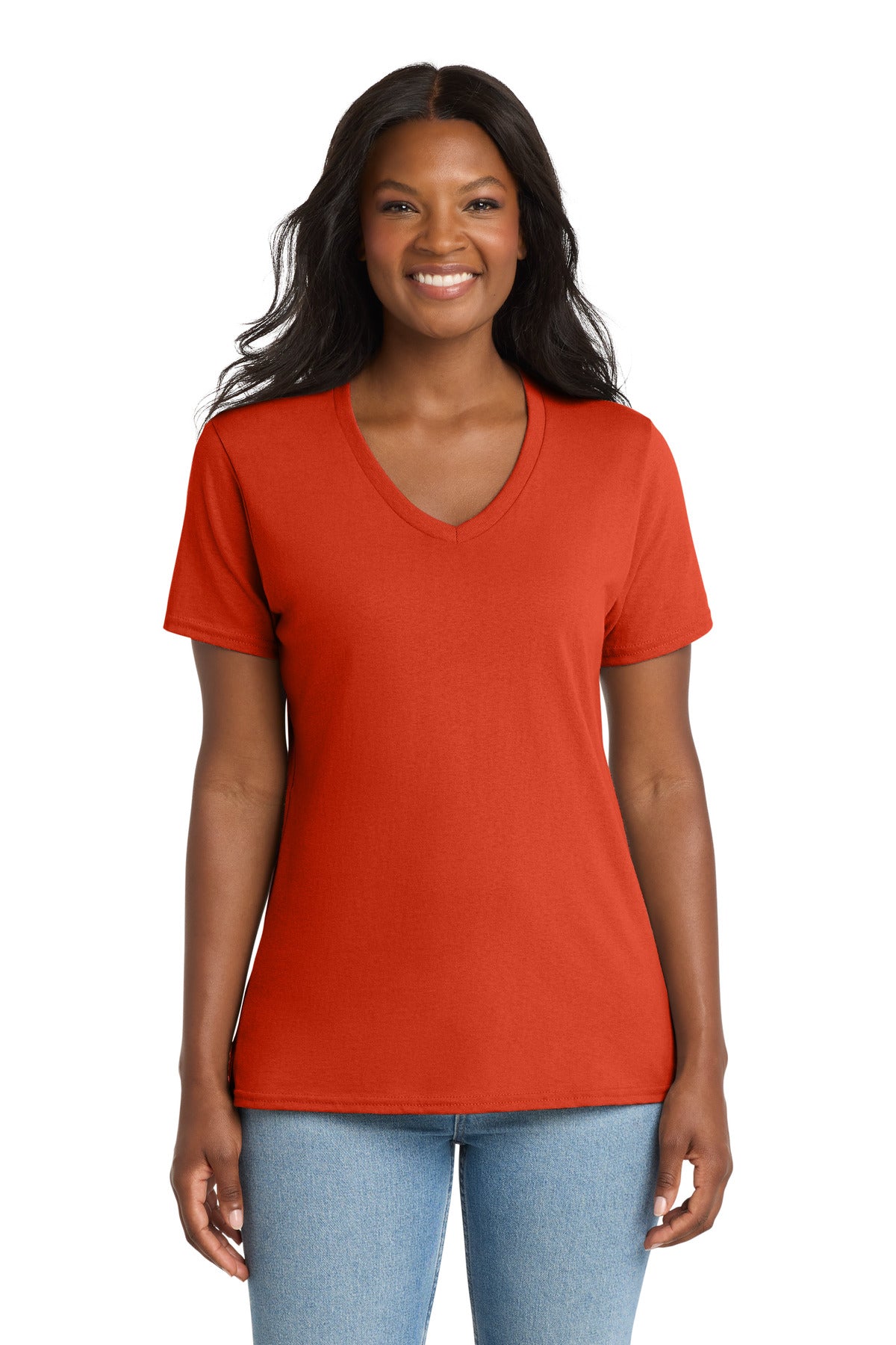 Custom Embroidery or DTF Print - Port & Co ® Women's Core Cotton V-Neck Tee. LPC54V