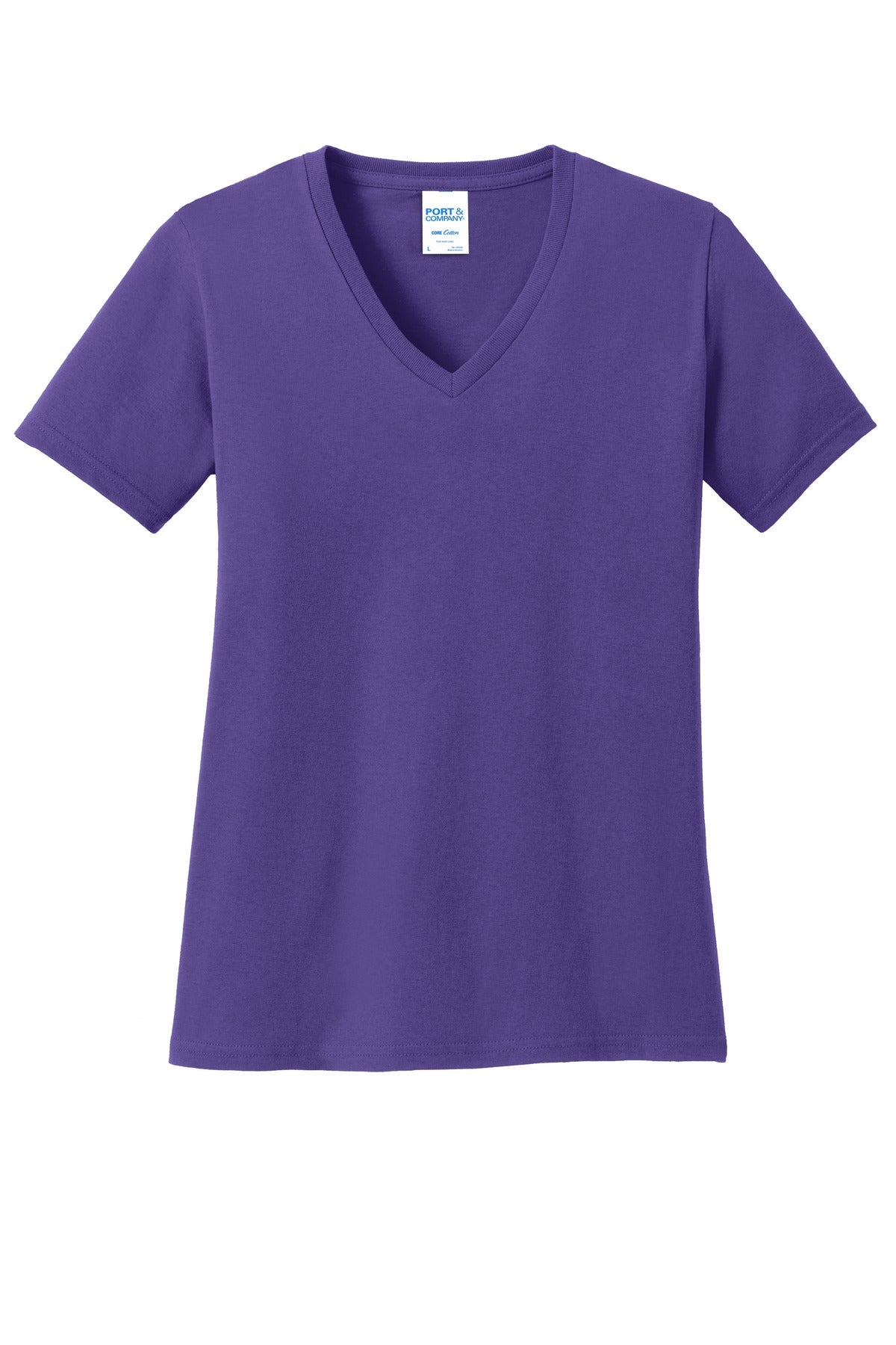 Custom Embroidered - Port & Company® Women's Core Cotton V-Neck Tee. LPC54V