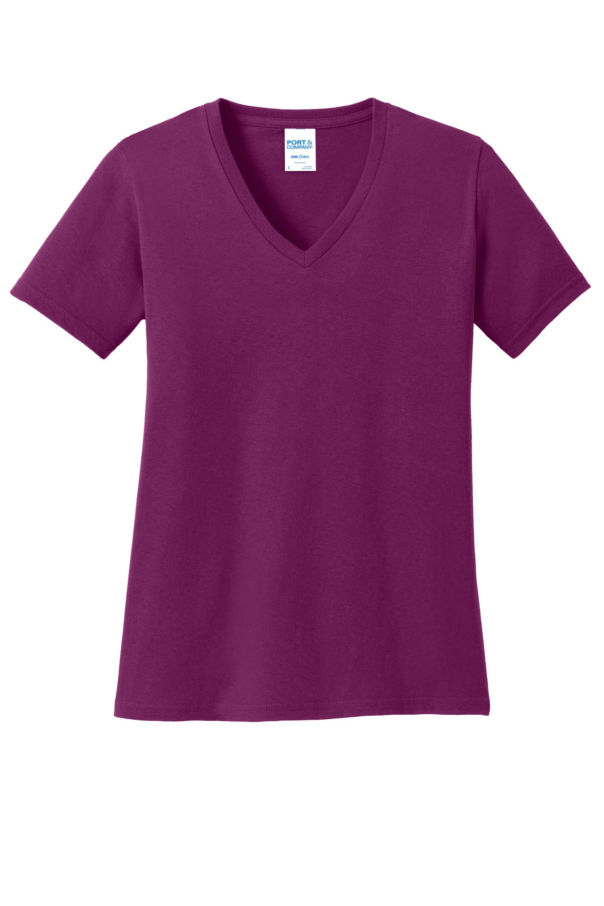 Custom Embroidered - Port & Company® Women's Core Cotton V-Neck Tee. LPC54V