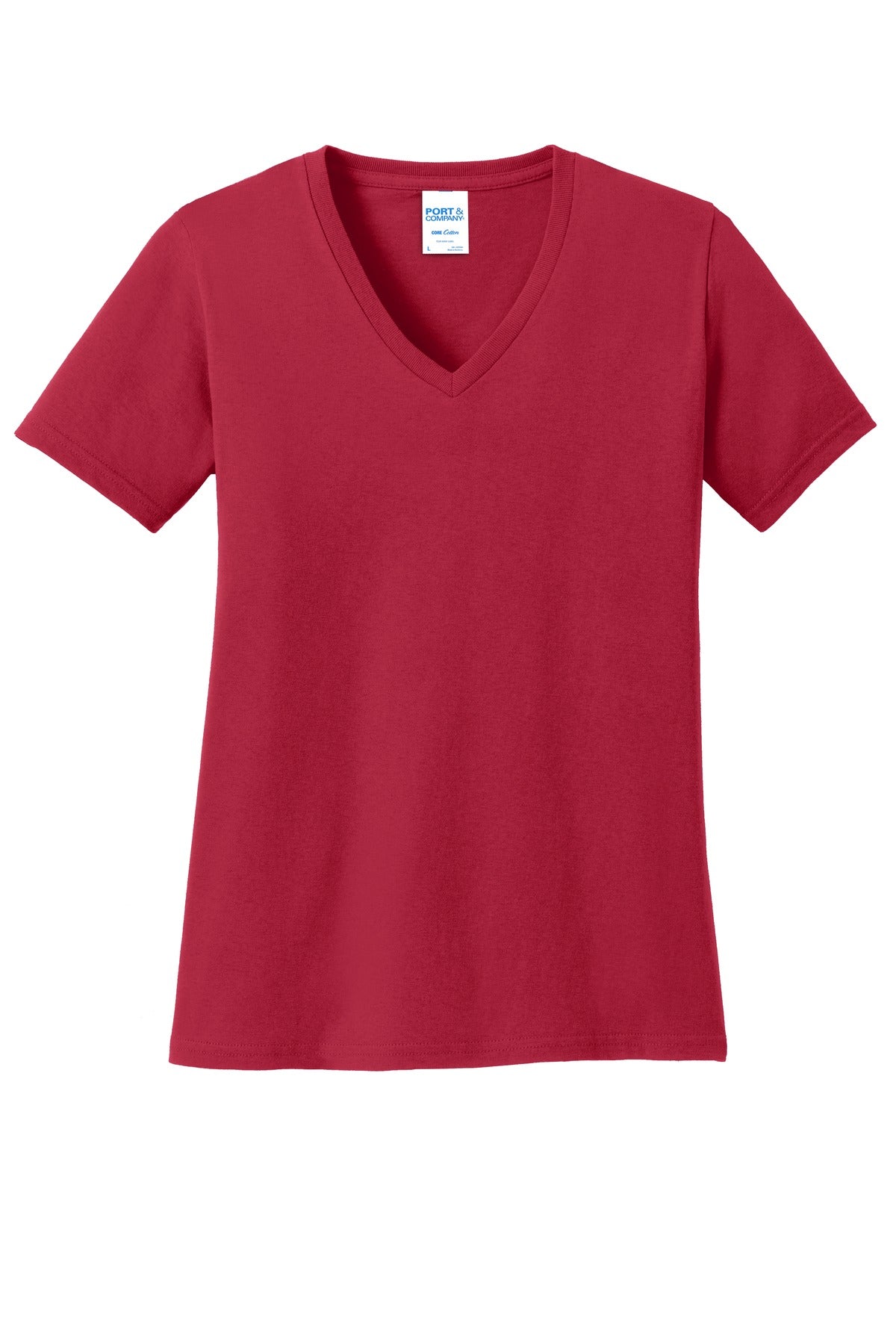 Custom Embroidered - Port & Company® Women's Core Cotton V-Neck Tee. LPC54V