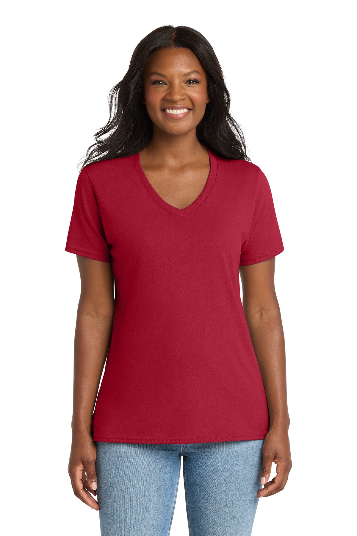 Custom Embroidery or DTF Print - Port & Co ® Women's Core Cotton V-Neck Tee. LPC54V