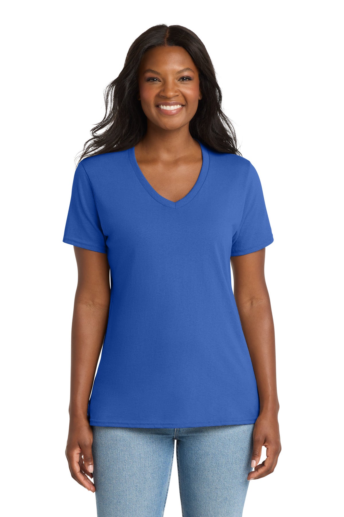 Custom Embroidery or DTF Print - Port & Co ® Women's Core Cotton V-Neck Tee. LPC54V