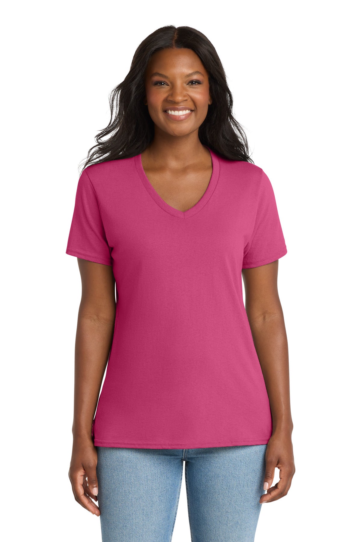 Custom Embroidery or DTF Print - Port & Co ® Women's Core Cotton V-Neck Tee. LPC54V