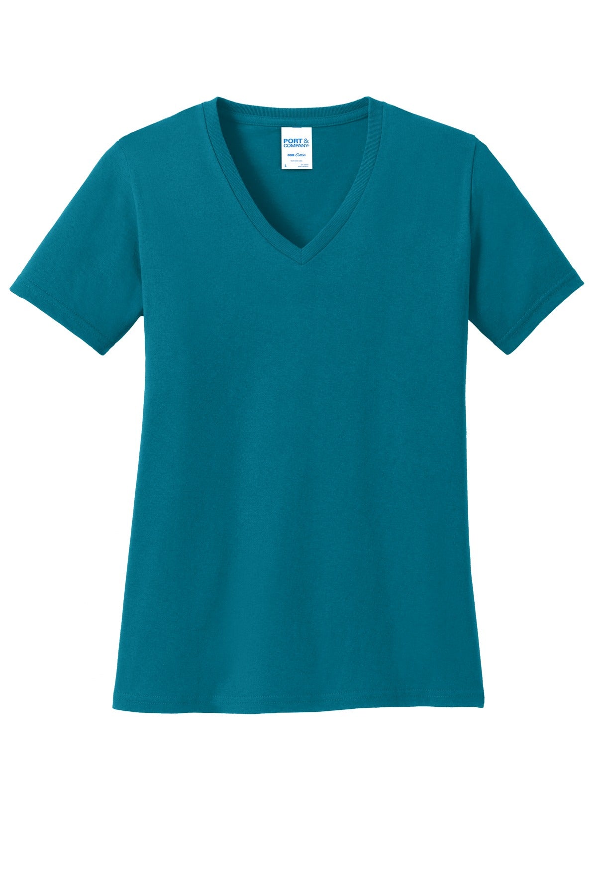 Custom Embroidered - Port & Company® Women's Core Cotton V-Neck Tee. LPC54V
