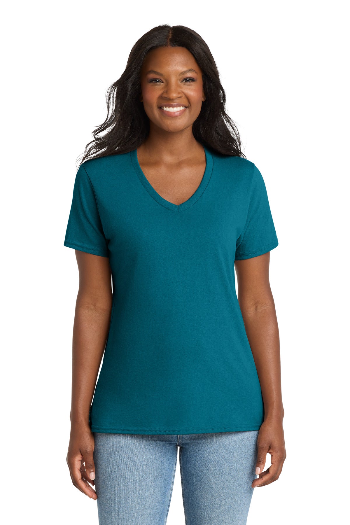 Custom Embroidery or DTF Print - Port & Co ® Women's Core Cotton V-Neck Tee. LPC54V