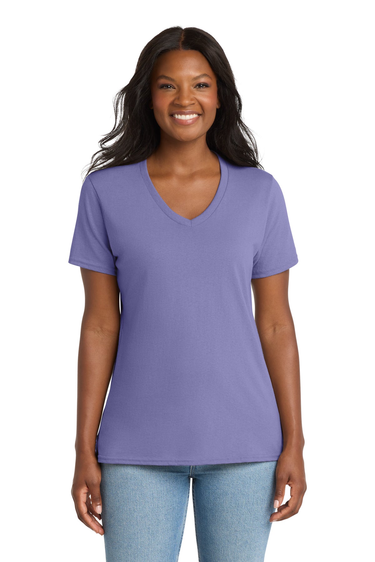 Custom Embroidery or DTF Print - Port & Co ® Women's Core Cotton V-Neck Tee. LPC54V