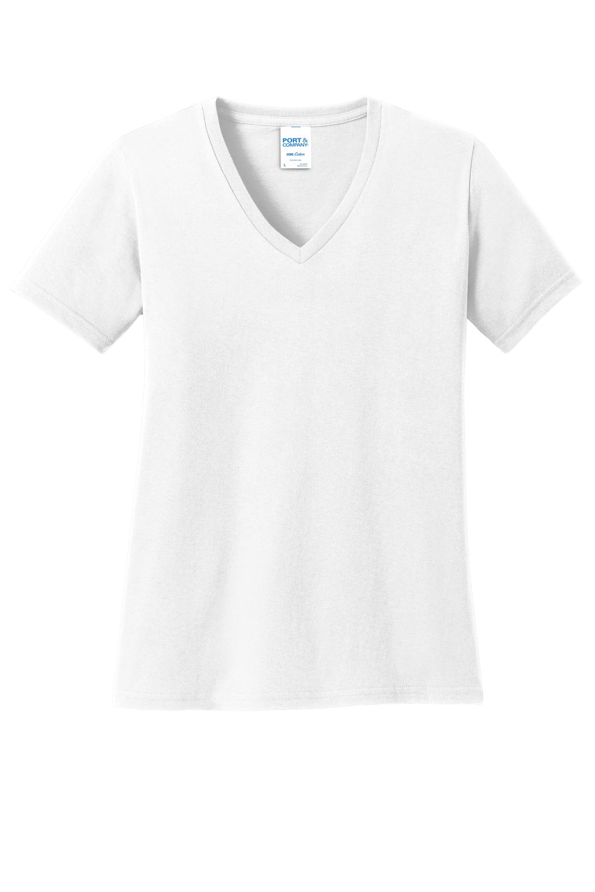 Custom Embroidered - Port & Company® Women's Core Cotton V-Neck Tee. LPC54V