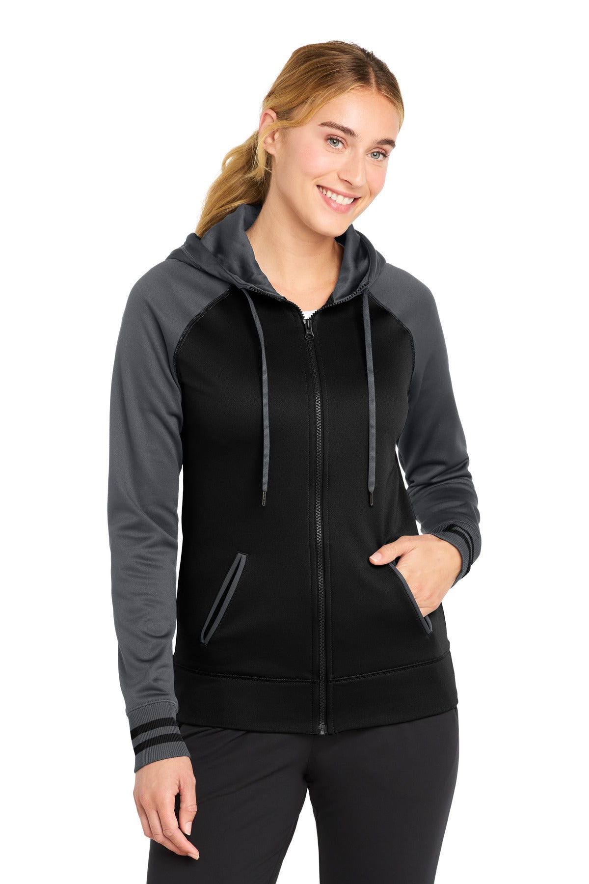 Custom Embroidery or DTF Print - Sport-Tek ® Women's Sport-Wick ® Varsity Fleece Full-Zip Hooded Jacket. LST236