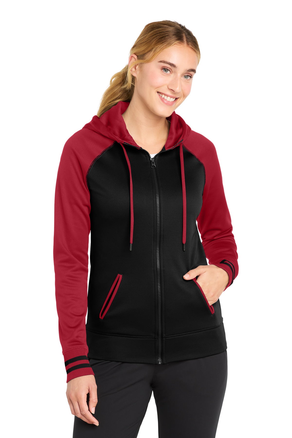 Custom Embroidery or DTF Print - Sport-Tek ® Women's Sport-Wick ® Varsity Fleece Full-Zip Hooded Jacket. LST236