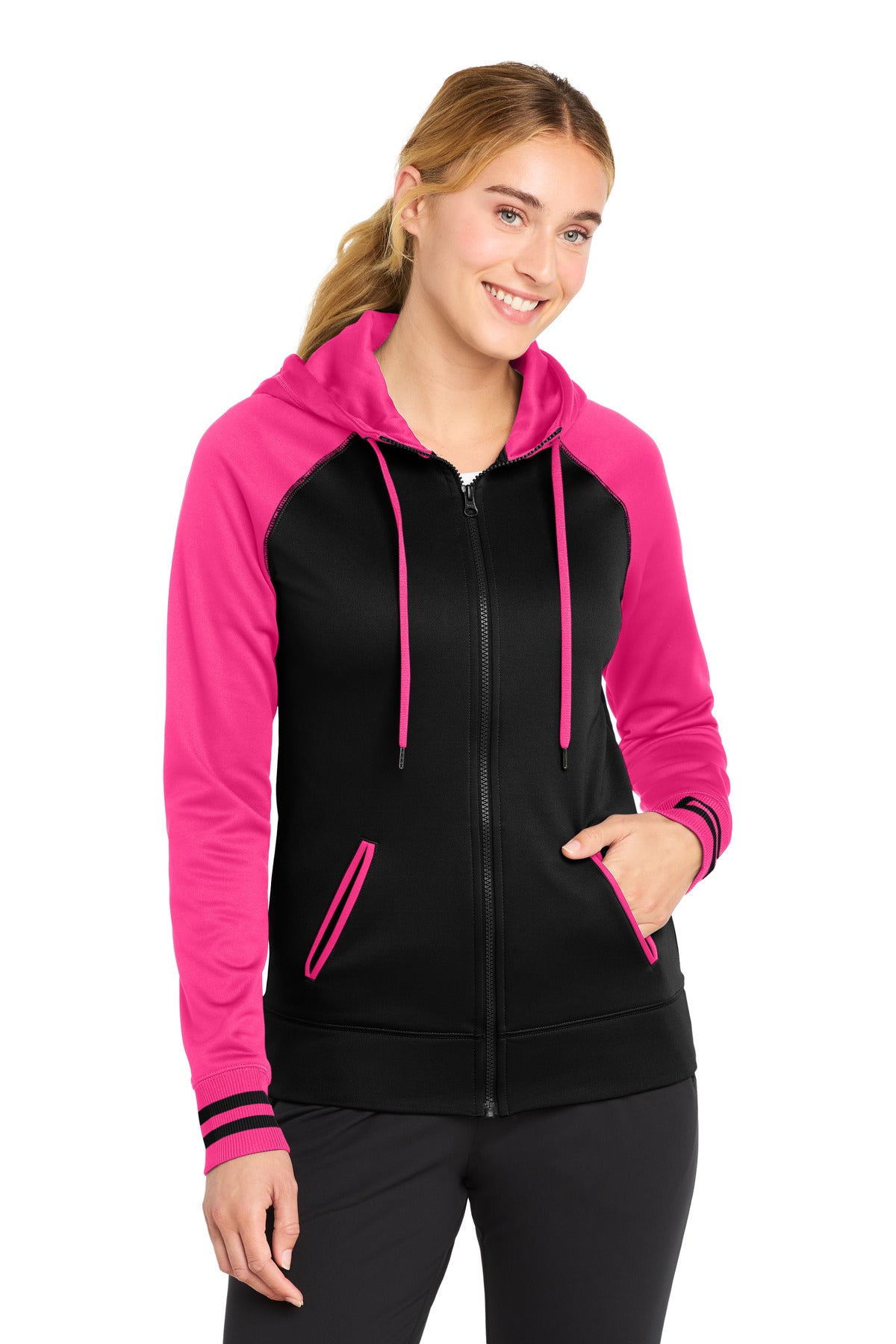 Custom Embroidery or DTF Print - Sport-Tek ® Women's Sport-Wick ® Varsity Fleece Full-Zip Hooded Jacket. LST236