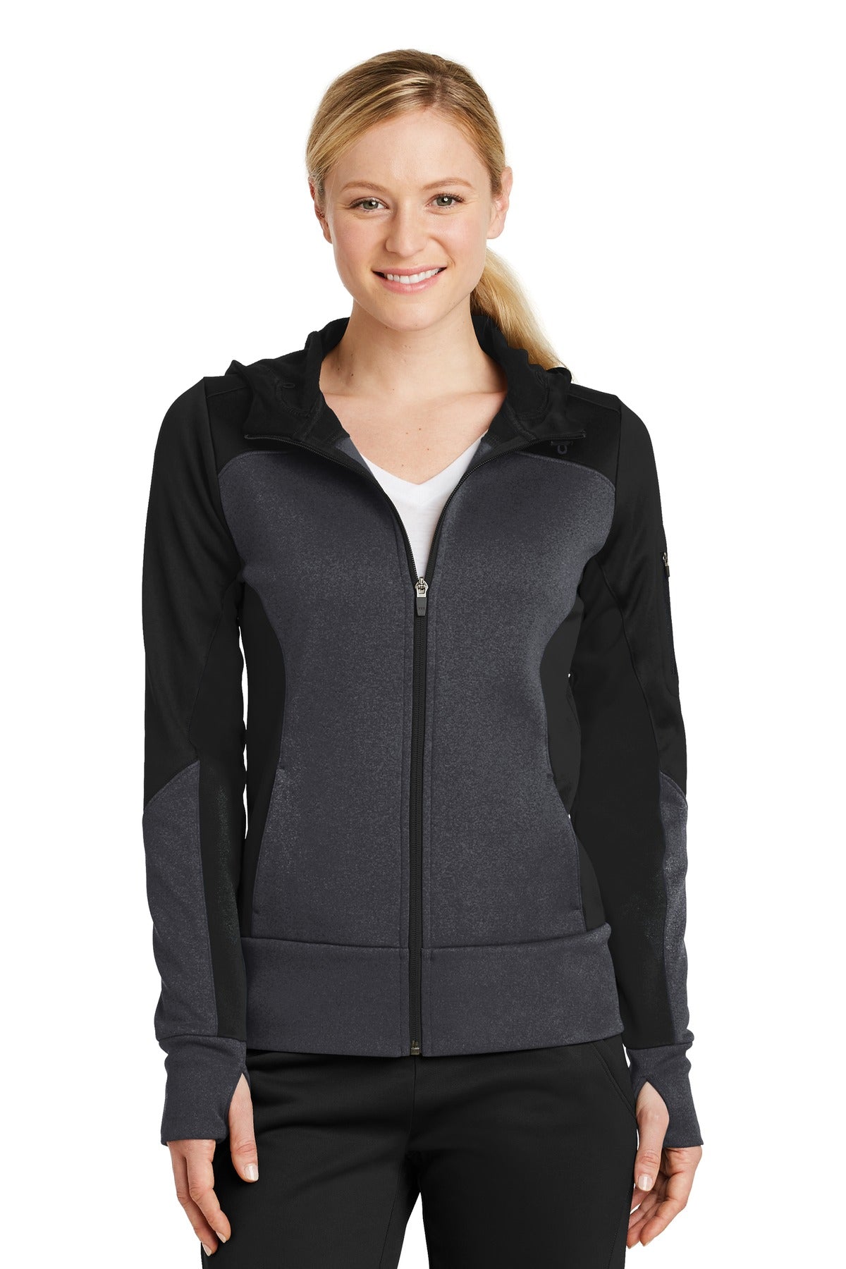 Custom Embroidered - Sport-Tek® Ladies Tech Fleece Colorblock Full-Zip Hooded Jacket. LST245