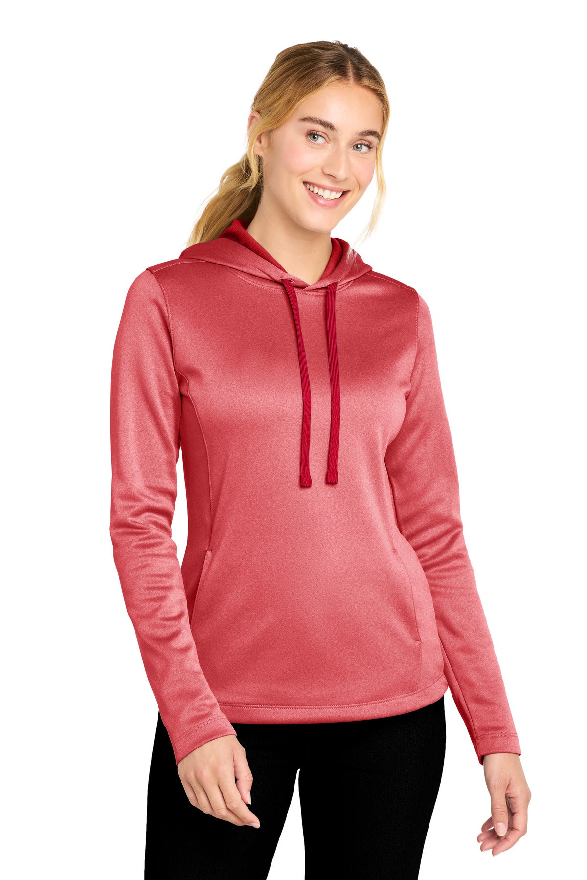 Custom Embroidery or DTF Print - Sport-Tek ® Women's PosiCharge ® Sport-Wick ® Heather Fleece Hooded Pullover. LST264