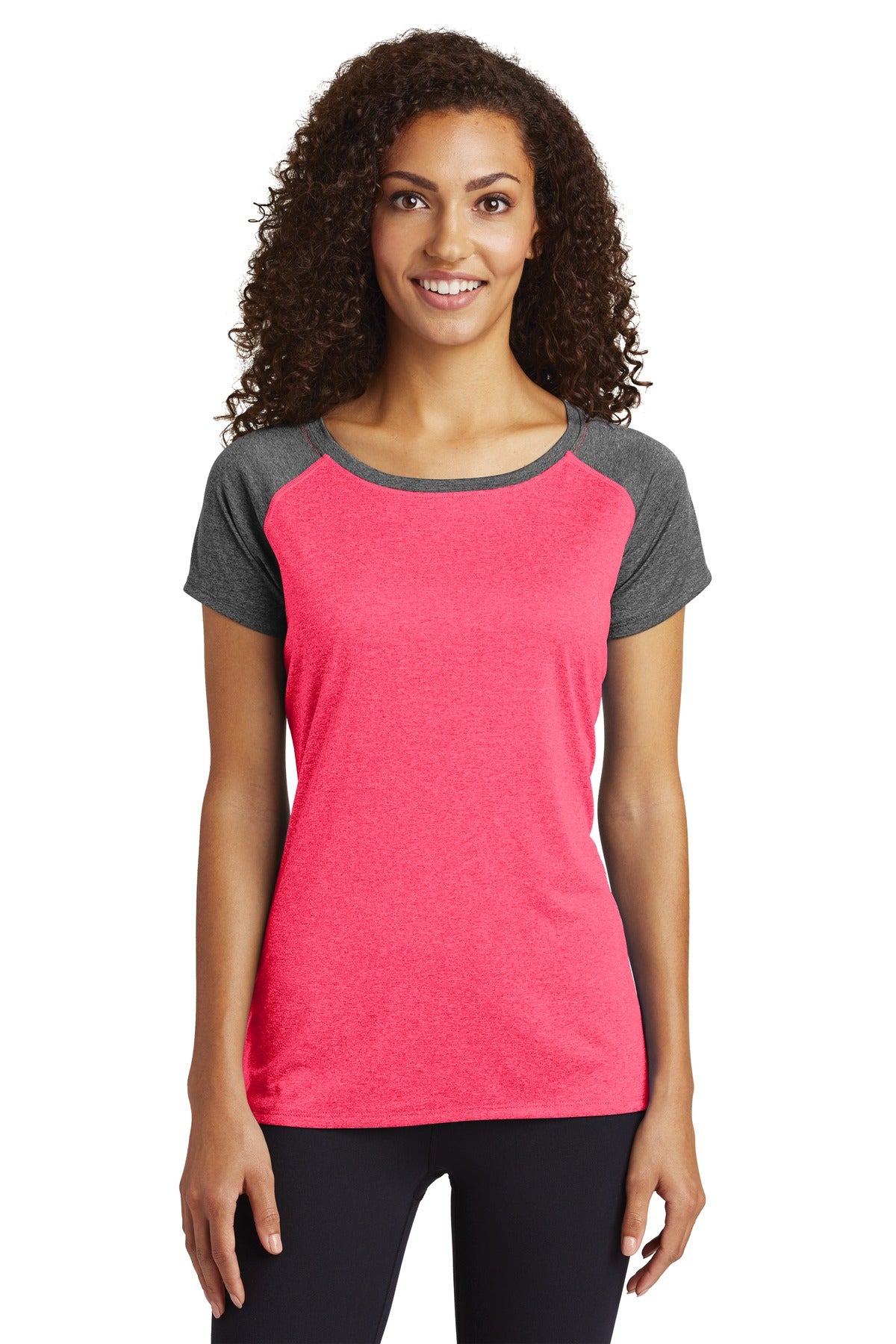 Custom Embroidered - Sport-Tek ® Ladies Heather-On-Heather Contender ™ Scoop Neck Tee. LST362
