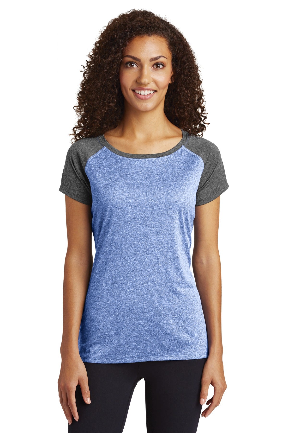 Custom Embroidered - Sport-Tek ® Ladies Heather-On-Heather Contender ™ Scoop Neck Tee. LST362