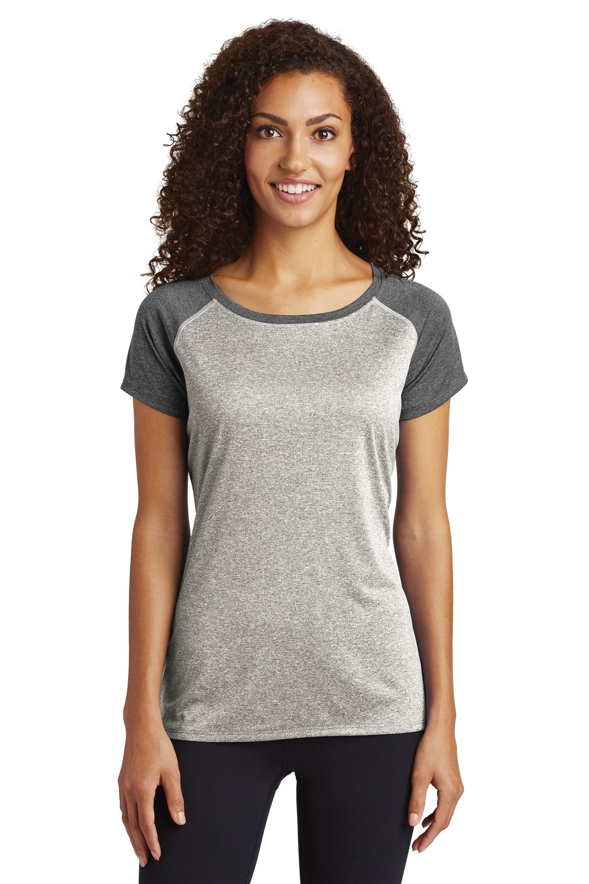 Custom Embroidered - Sport-Tek ® Ladies Heather-On-Heather Contender ™ Scoop Neck Tee. LST362