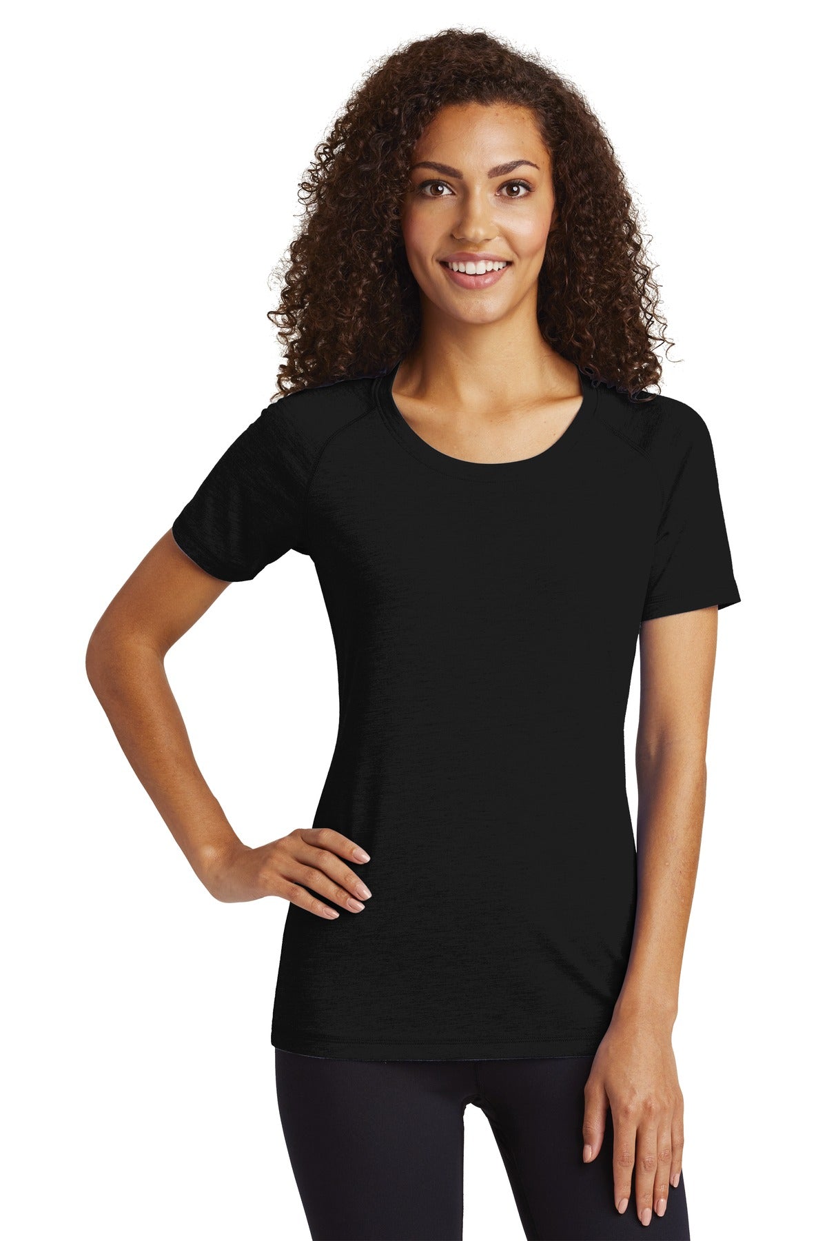 Custom Embroidered - Sport-Tek ® Ladies PosiCharge ® Tri-Blend Wicking Scoop Neck Raglan Tee. LST400