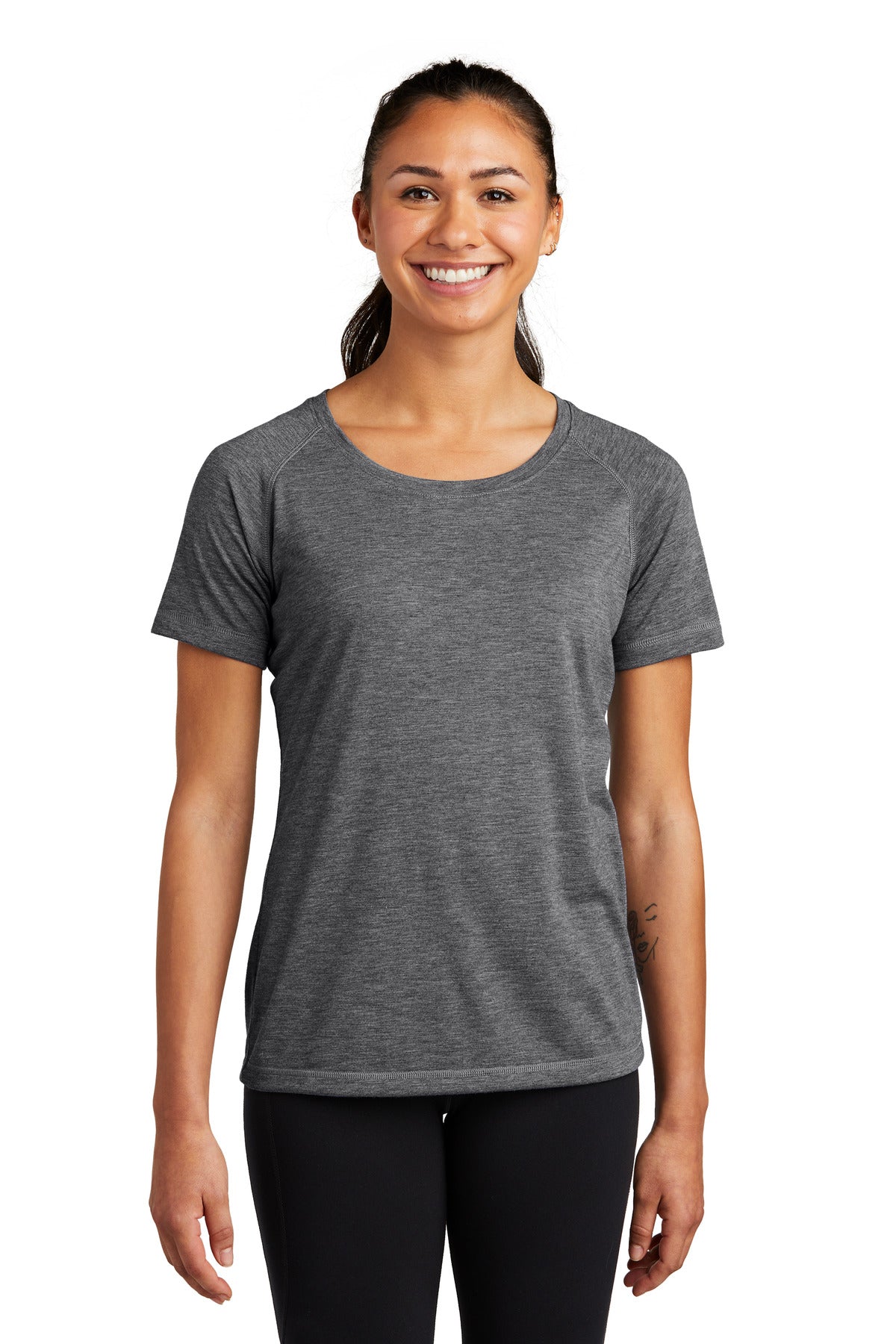 Custom Embroidered - Sport-Tek ® Ladies PosiCharge ® Tri-Blend Wicking Scoop Neck Raglan Tee. LST400