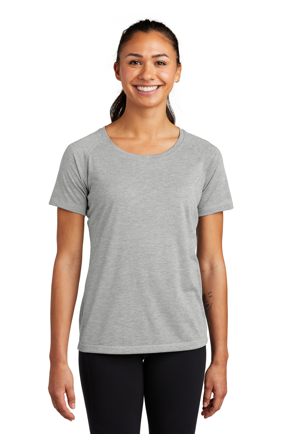 Custom Embroidered - Sport-Tek ® Ladies PosiCharge ® Tri-Blend Wicking Scoop Neck Raglan Tee. LST400
