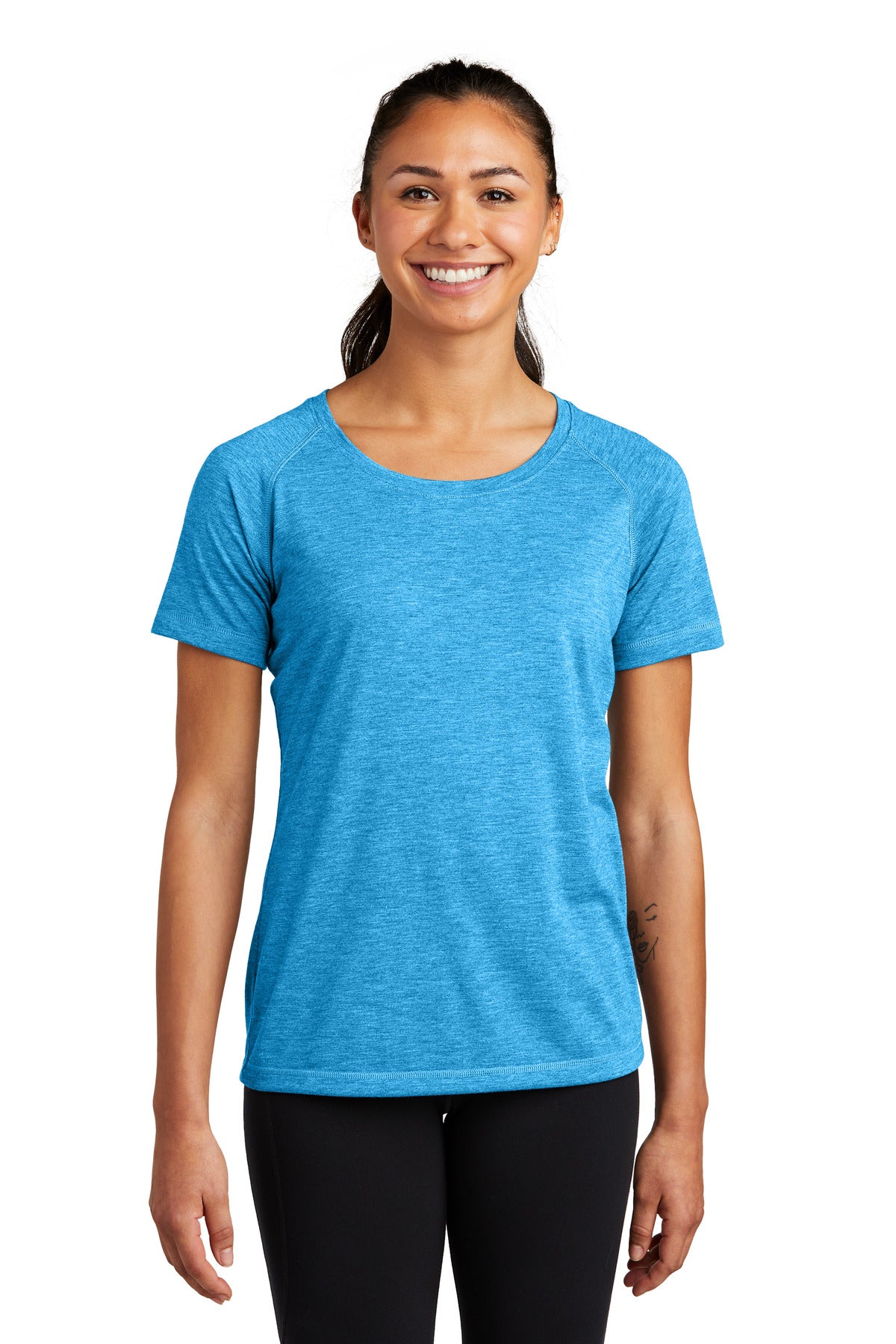 Custom Embroidered - Sport-Tek ® Ladies PosiCharge ® Tri-Blend Wicking Scoop Neck Raglan Tee. LST400