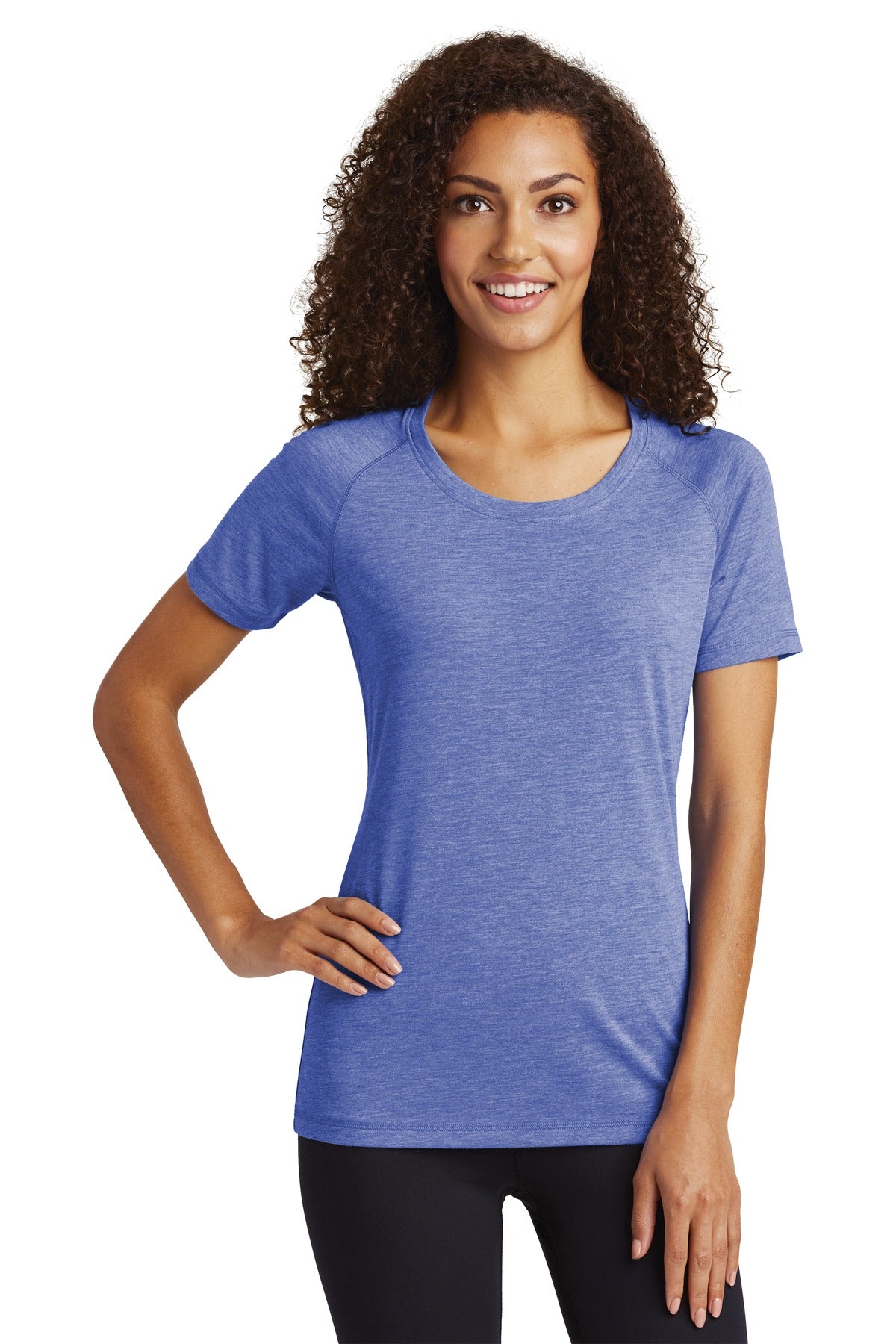 Custom Embroidered - Sport-Tek ® Ladies PosiCharge ® Tri-Blend Wicking Scoop Neck Raglan Tee. LST400