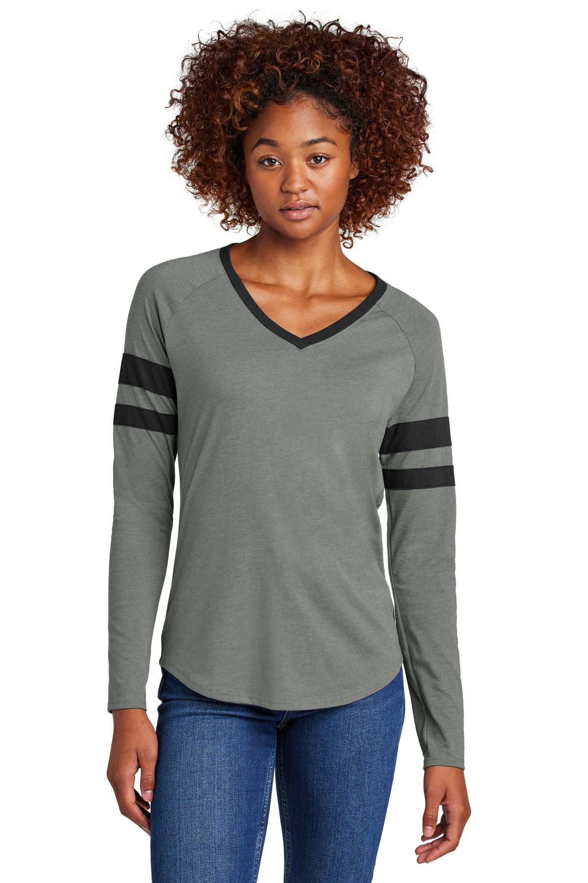 Custom Embroidered - Sport-Tek® Ladies Halftime Stripe Long Sleeve V-Neck Tee LST6043
