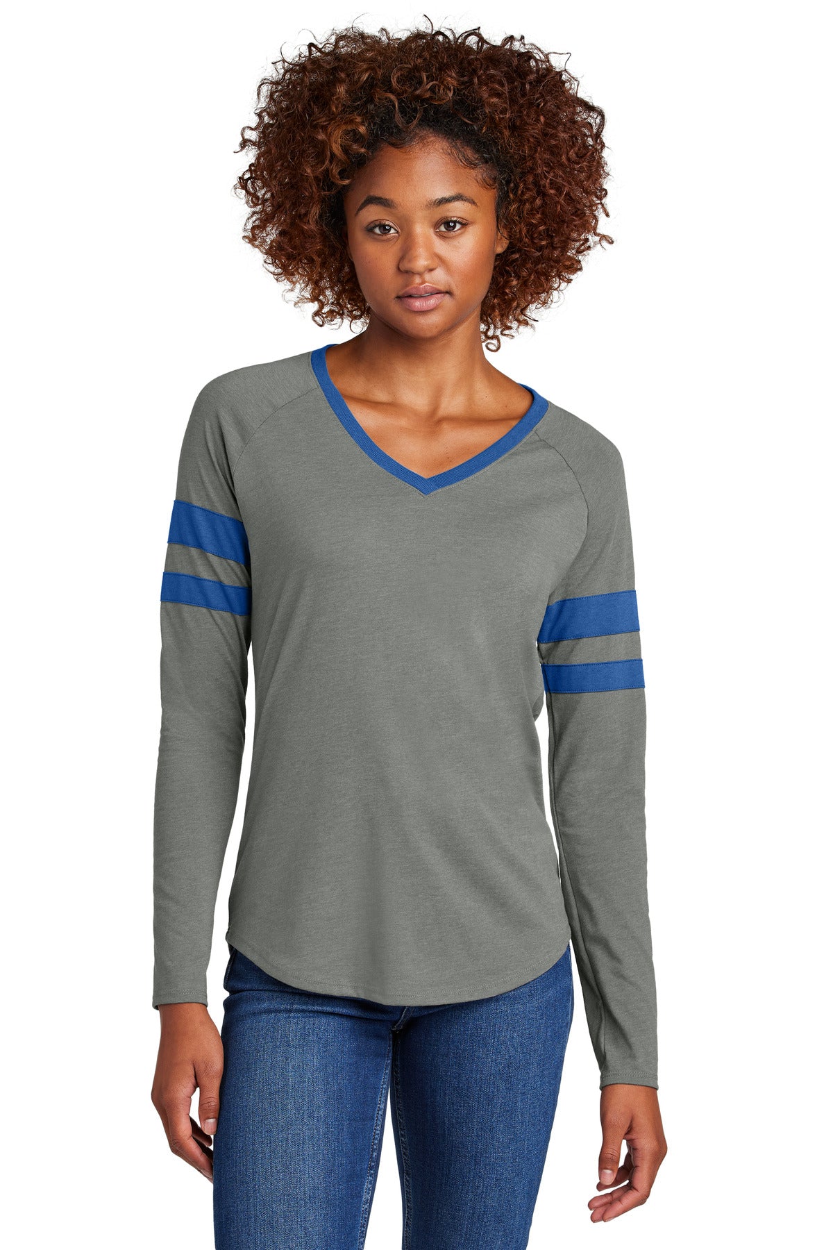 Custom Embroidered - Sport-Tek® Ladies Halftime Stripe Long Sleeve V-Neck Tee LST6043