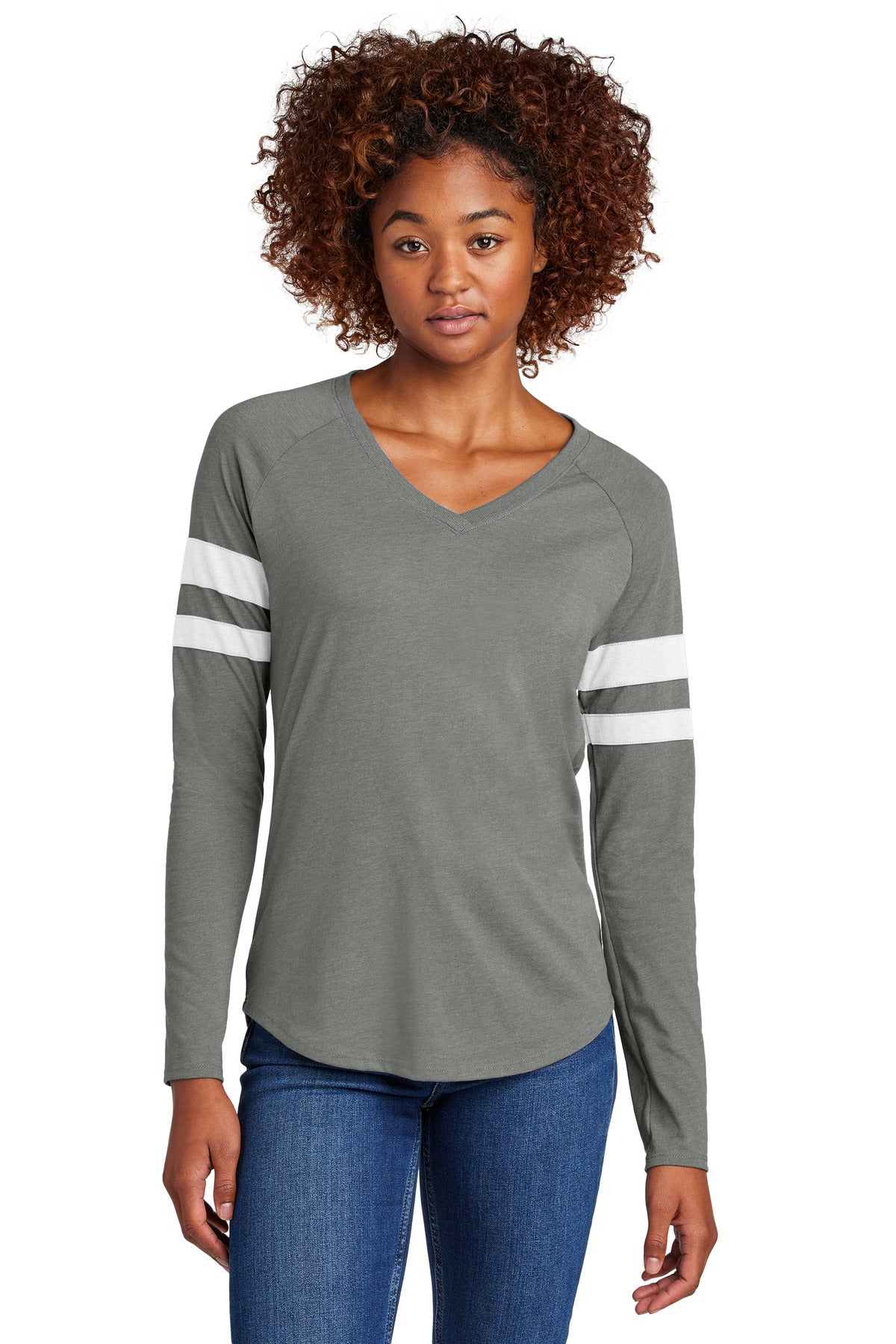 Custom Embroidered - Sport-Tek® Ladies Halftime Stripe Long Sleeve V-Neck Tee LST6043