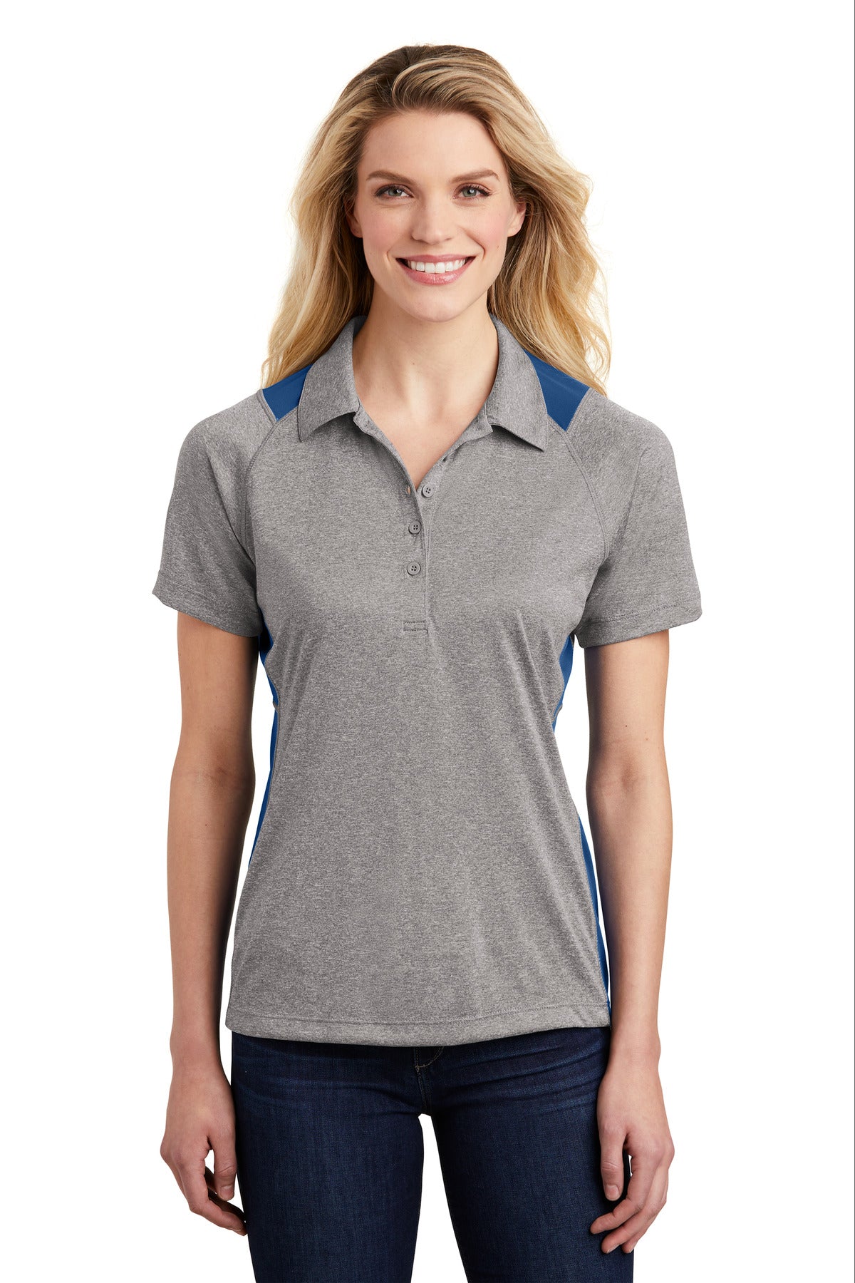 Custom Embroidered - Sport-Tek© Women's Heather Colorblock Contender© Polo. LST665