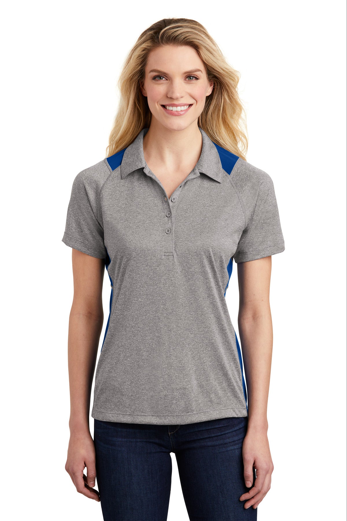 Custom Embroidered - Sport-Tek© Women's Heather Colorblock Contender© Polo. LST665