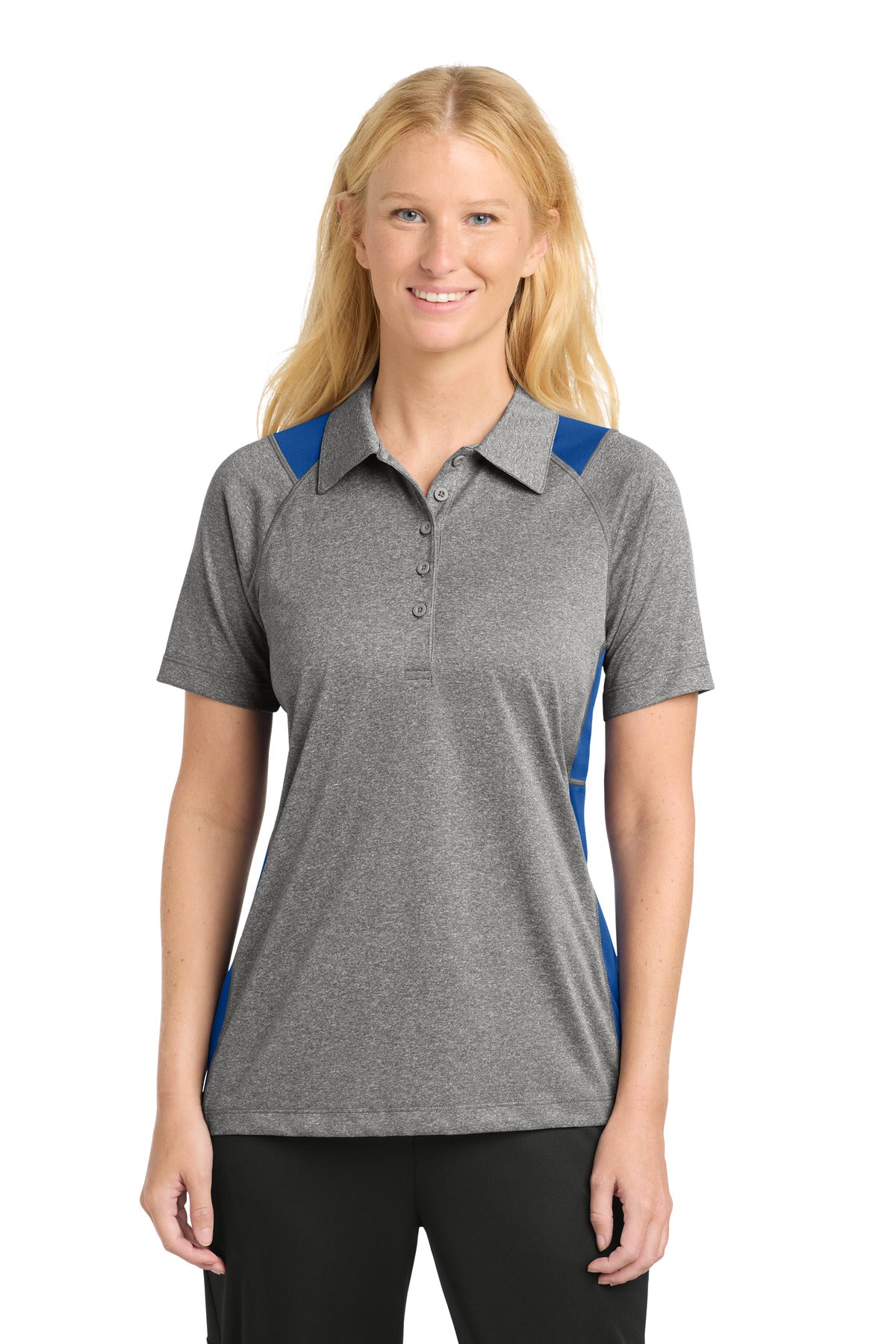 Custom Embroidery or DTF Print - Sport-Tek ® Women's Heather Colorblock Contender ™ Polo. LST665