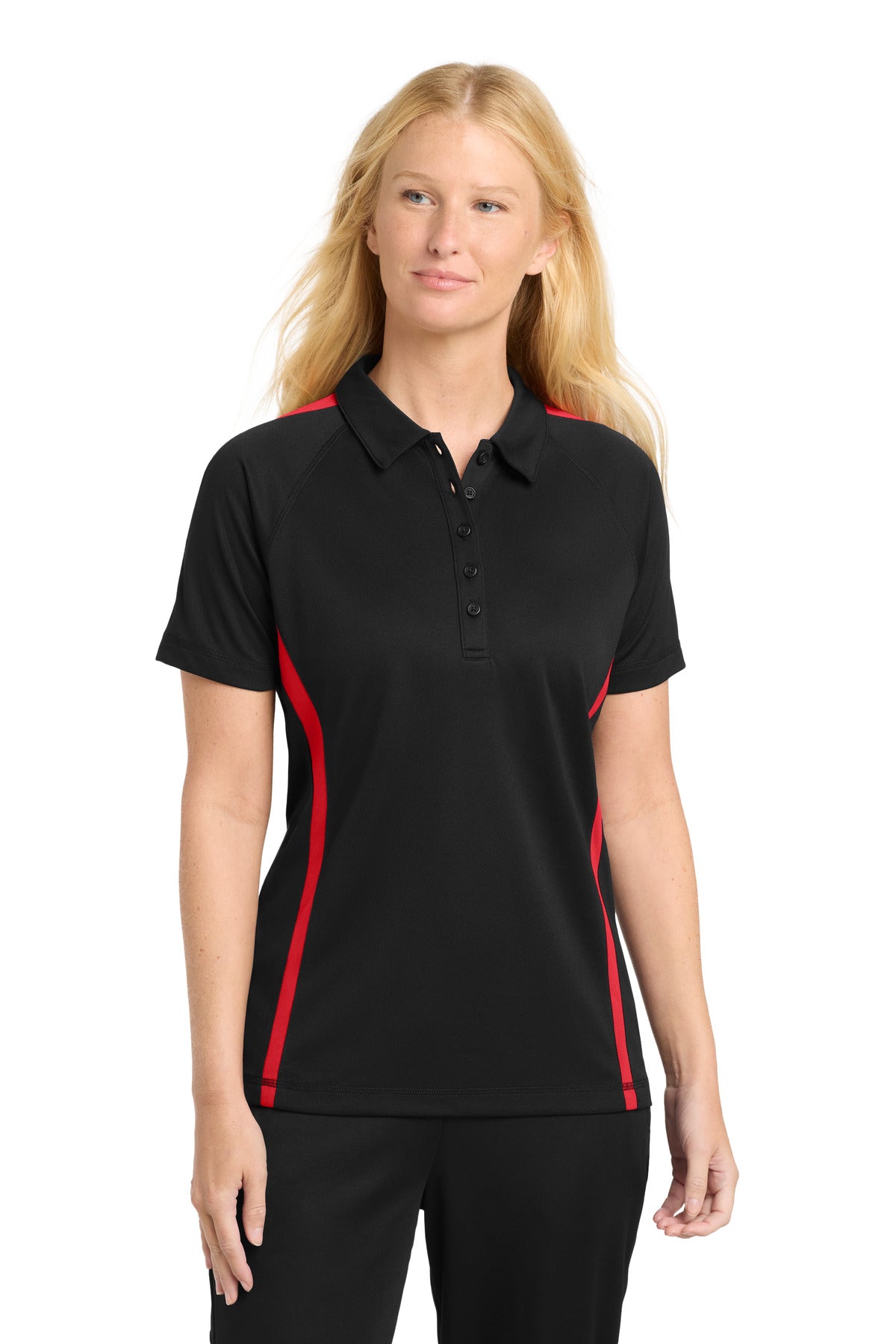 Custom Embroidery or DTF Print - Sport-Tek ® Women's PosiCharge ® Micro-Mesh Colorblock Polo. LST685