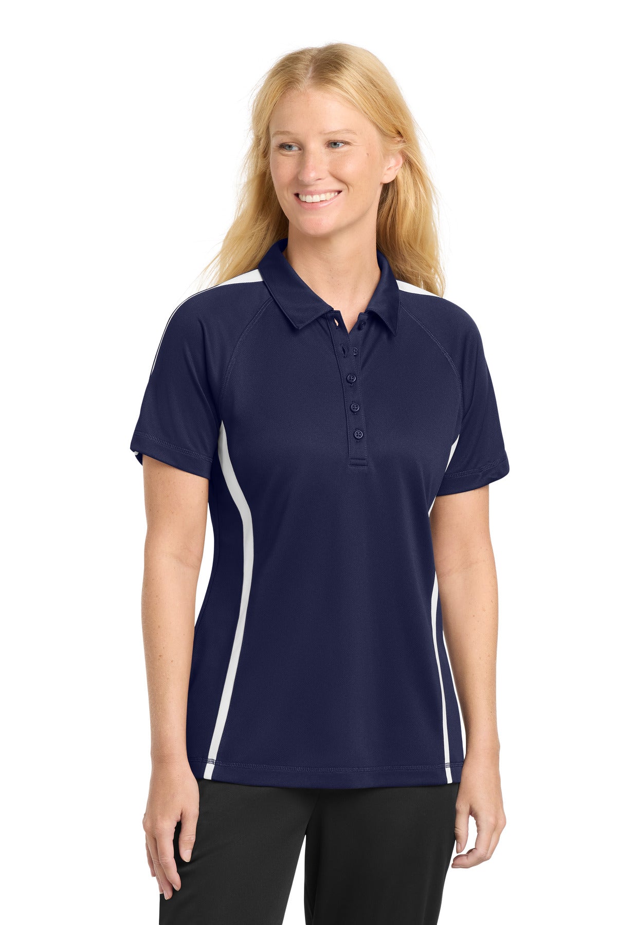 Custom Embroidery or DTF Print - Sport-Tek ® Women's PosiCharge ® Micro-Mesh Colorblock Polo. LST685