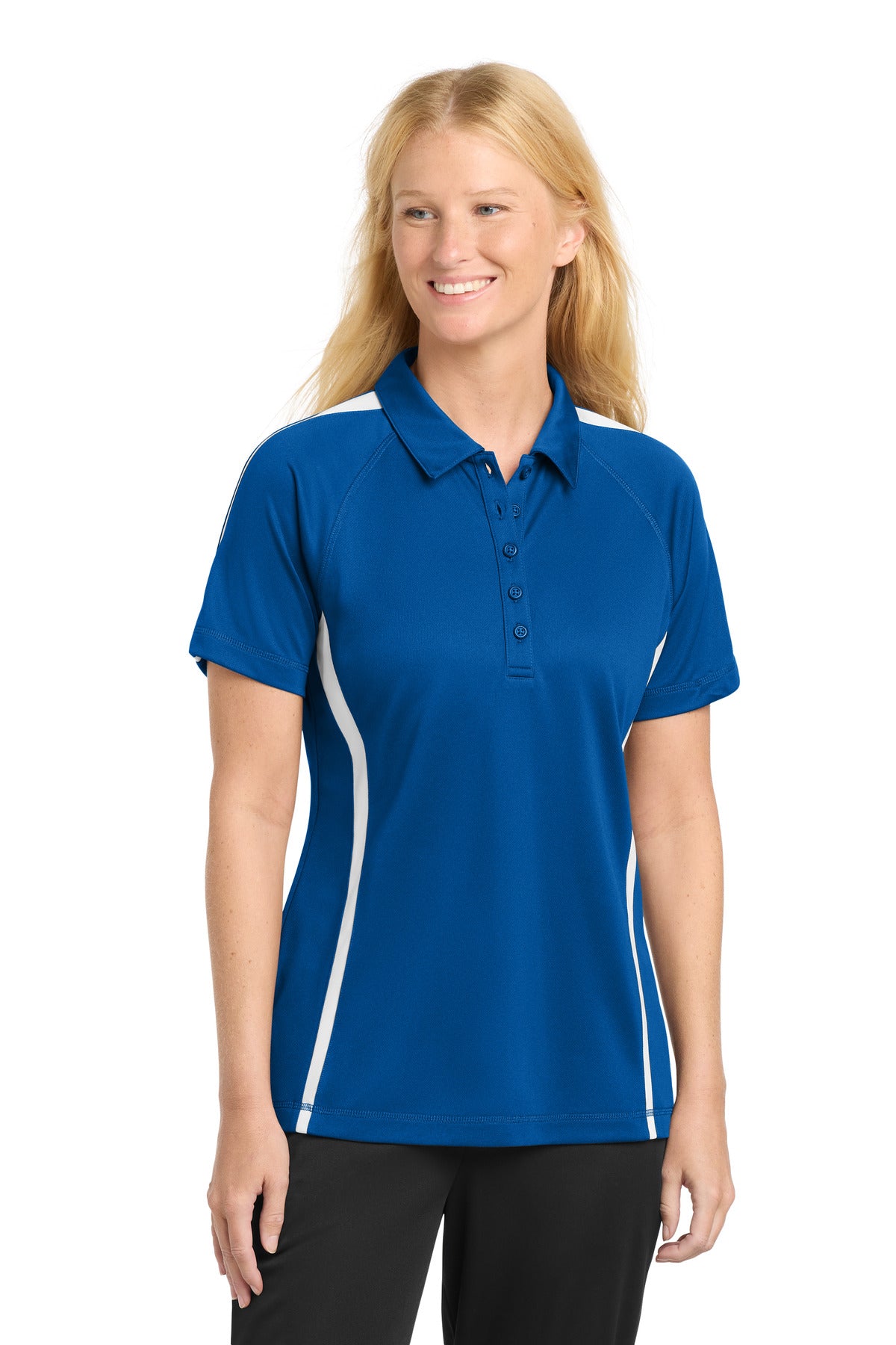 Custom Embroidery or DTF Print - Sport-Tek ® Women's PosiCharge ® Micro-Mesh Colorblock Polo. LST685
