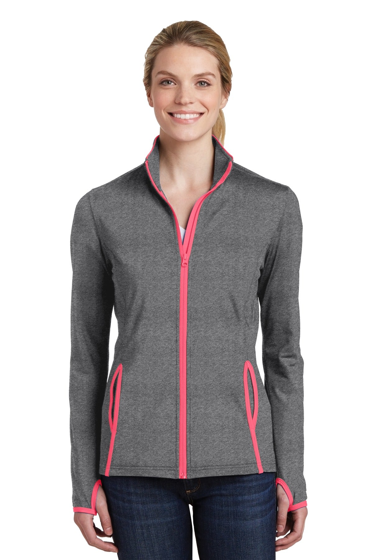 Custom Embroidered - Sport-Tek® Ladies Sport-Wick® Stretch Contrast Full-Zip Jacket. LST853