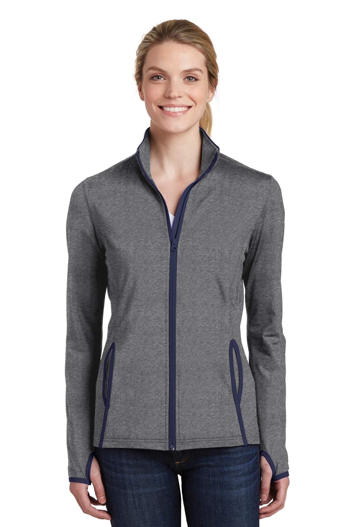 Custom Embroidered - Sport-Tek® Ladies Sport-Wick® Stretch Contrast Full-Zip Jacket. LST853