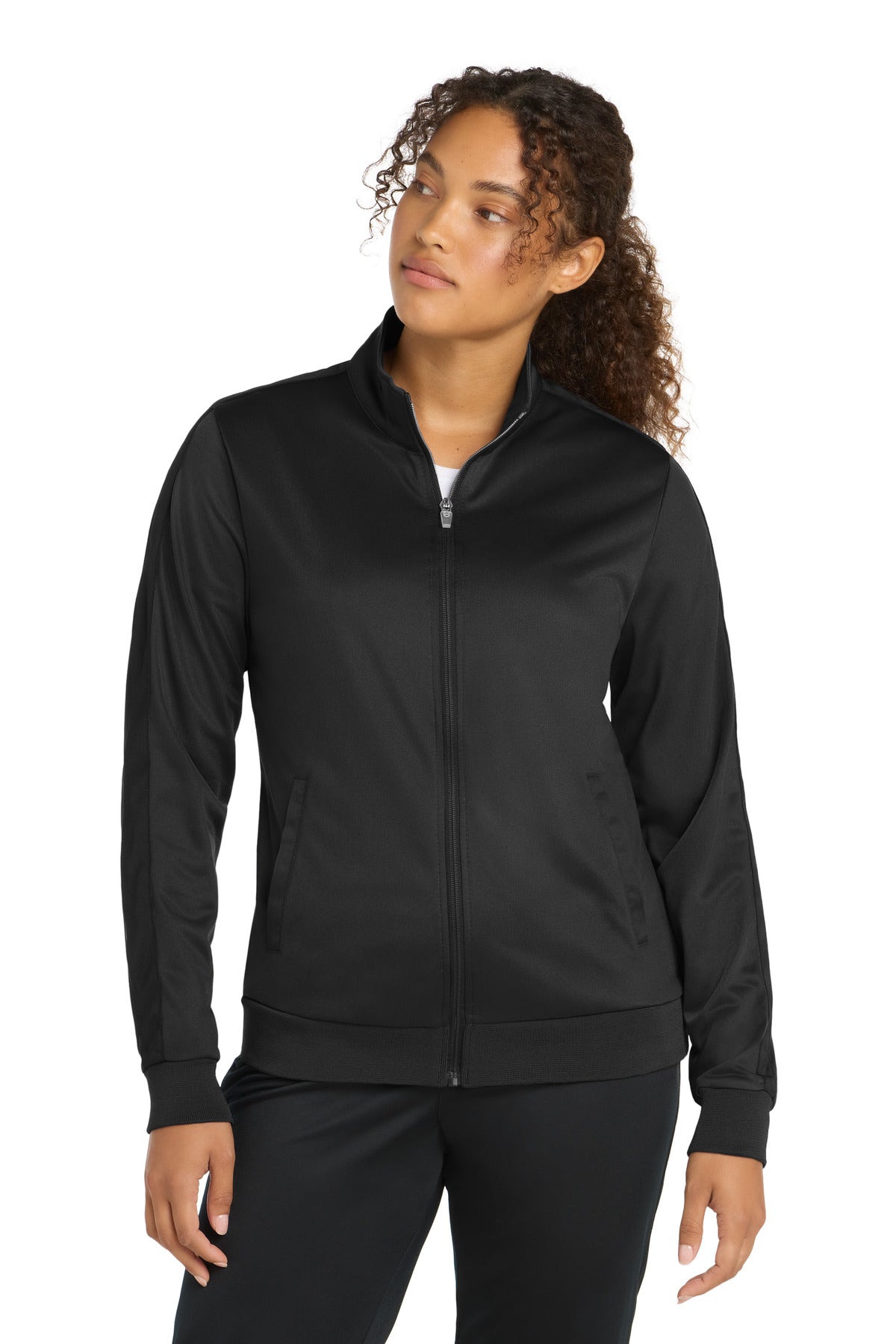 Custom Embroidery or DTF Print - Sport-Tek ® Women's Tricot Sleeve Stripe Track Jacket. LST94