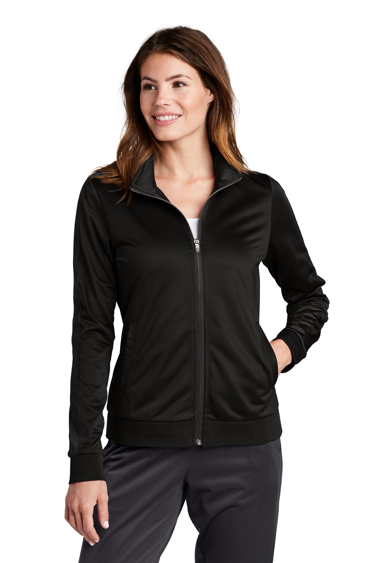 Custom Embroidered - Sport-Tek ® Ladies Tricot Sleeve Stripe Track Jacket. LST94